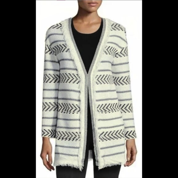 AS-NEW St. John "Darya" fringed knit striped cardigan - Picture 1 of 6